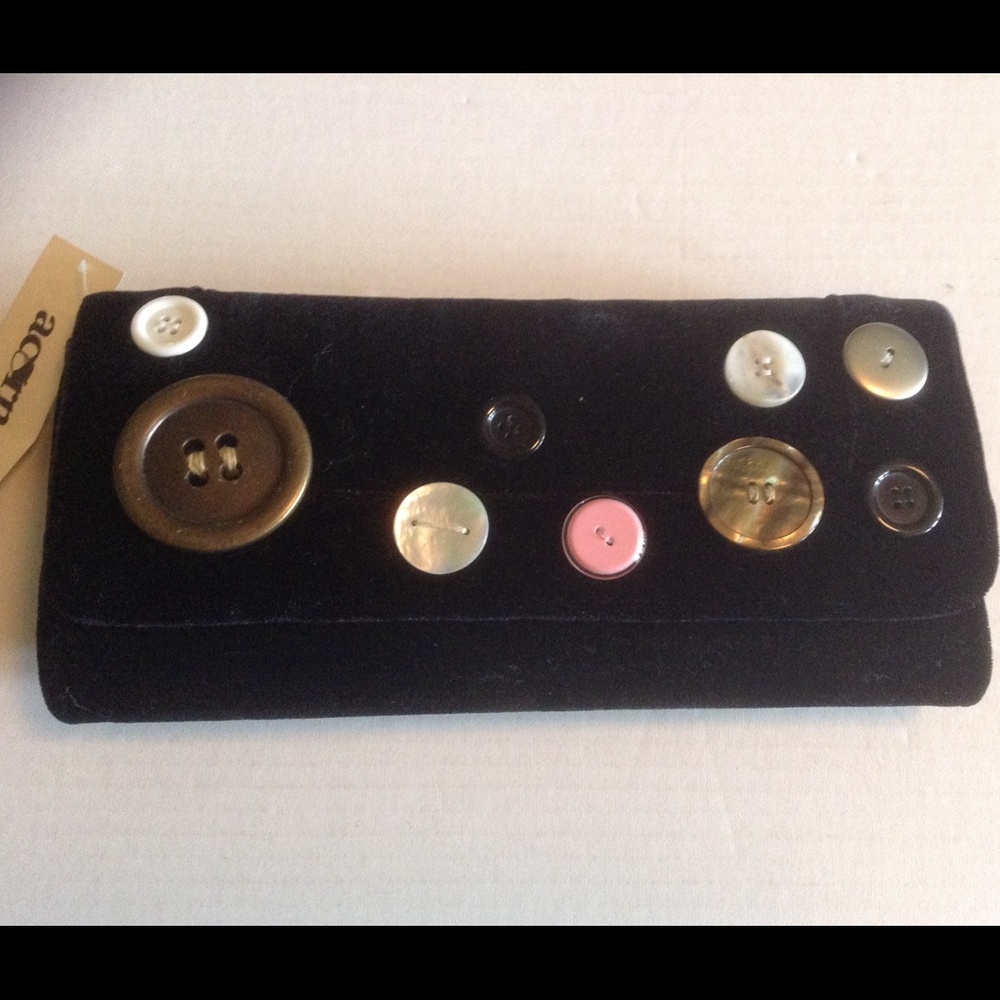 Acorn Button Embellished Velvet Clutch